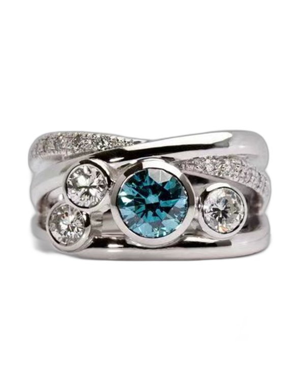 Women's Saturn Filigree Ring 14K White Gold-Plated Cubic Zirconia Halloween Jewelry Ring Size 6 Gift Box Included