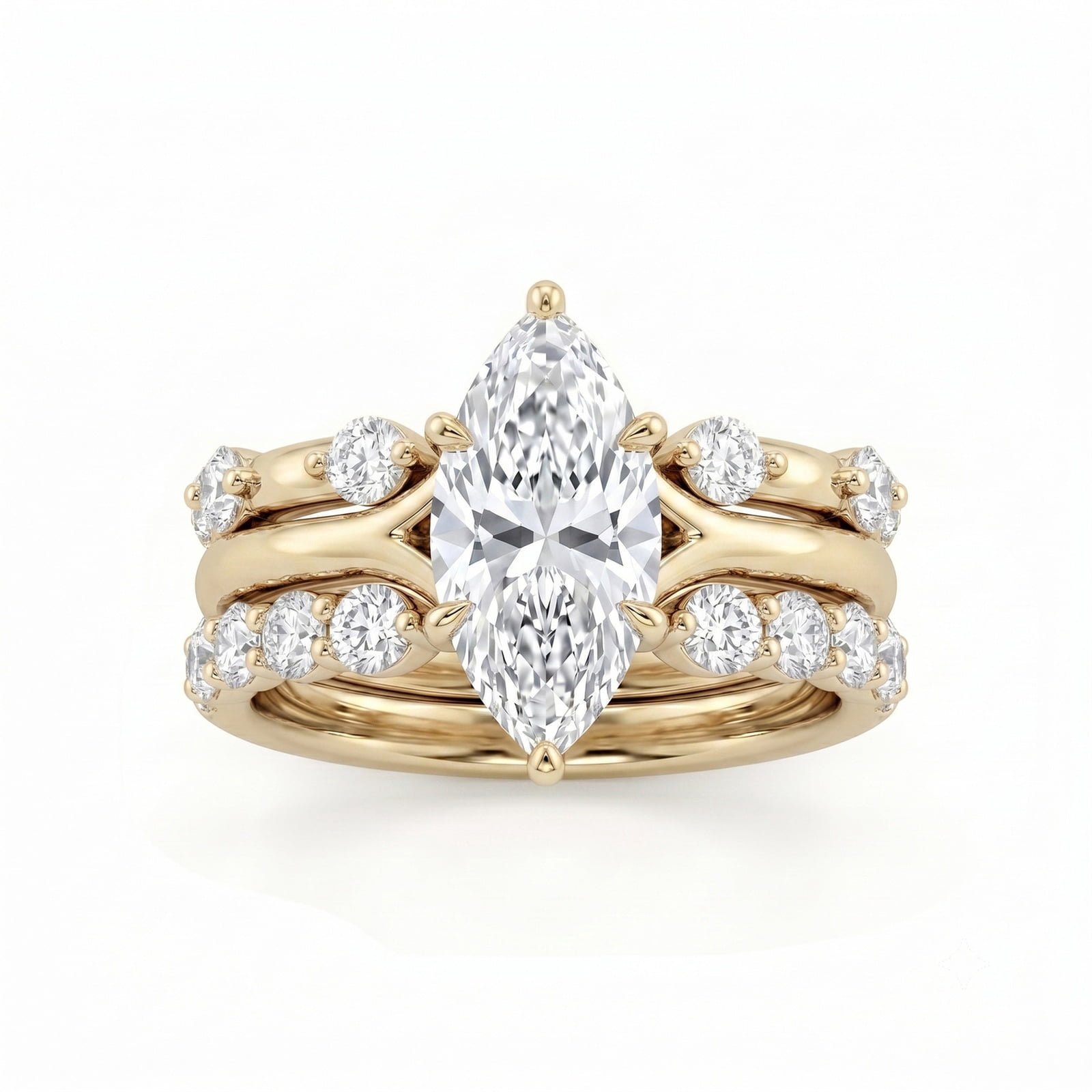 VOLALO Marquise Shape Stacking Ring for Women 14K Gold Plated with ...