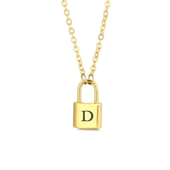 VOLALO Jewelry Initial Pendant Necklace for Men Womens, 14K Gold Plated Lock Letter Capital From A-Z