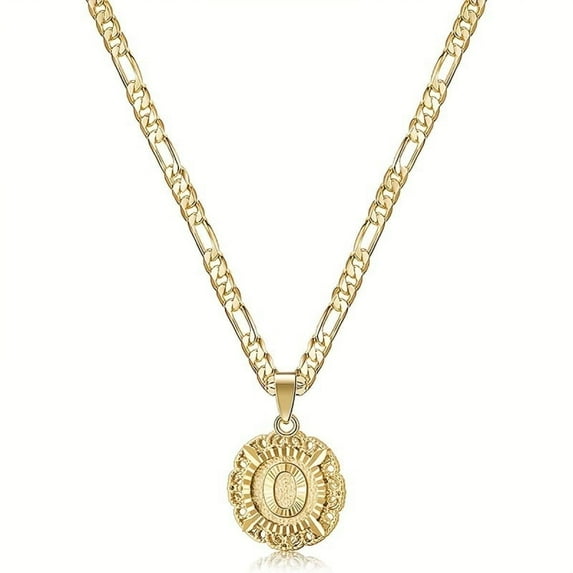 VOLALO Jewelry Initial Pendant Necklace for Men Womens, 14K Gold Plated Round Letter Capital Necklace Alphabets from A-Z Figaro Chain Necklace