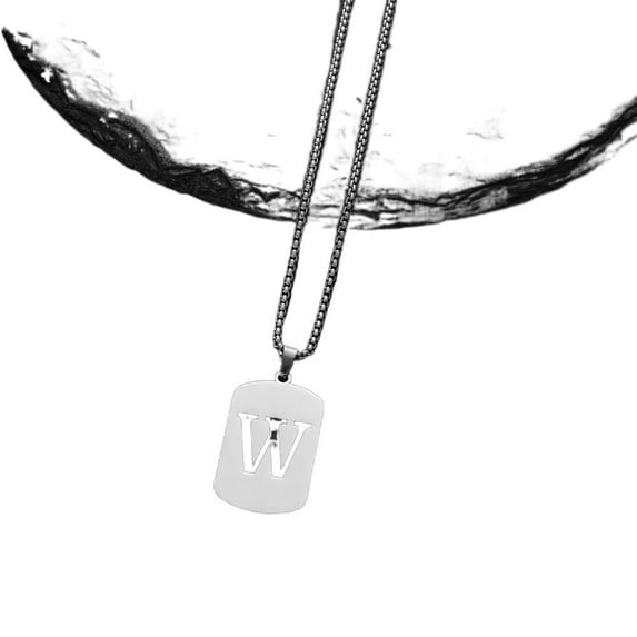 VOLALO Jewelry Initial Pendant Necklace for Men Womens,Stainless Steel Square Letter Capital From A-Z
