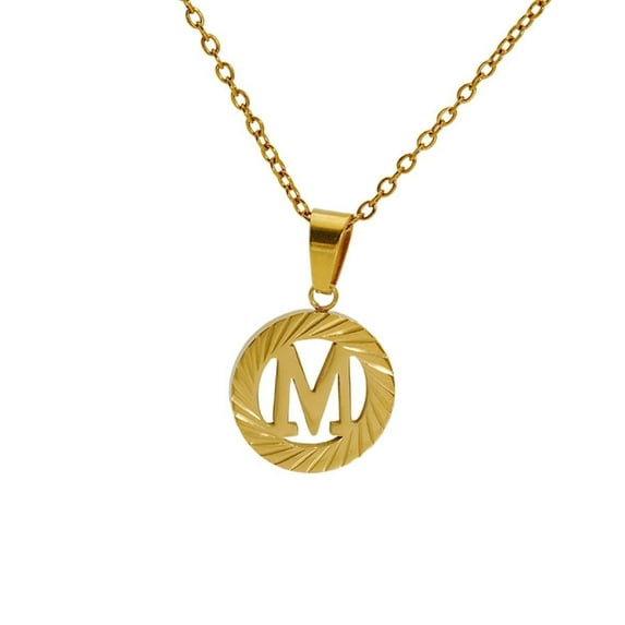 VOLALO Jewelry Pendant Necklace for Men Women, 18K Gold Plated Round Letter Capital From A-Z