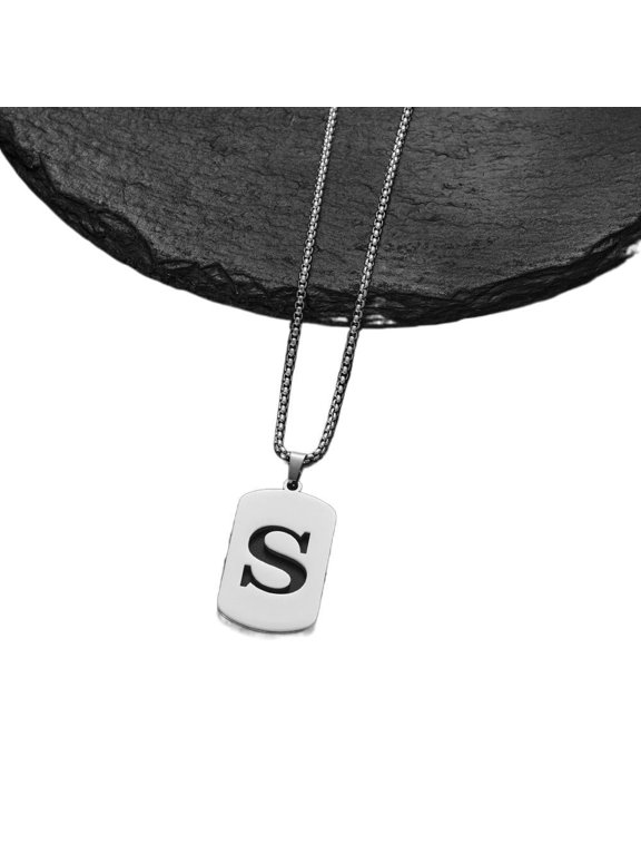 Jewelry Initial Pendant Necklace for Men Womens,Stainless Steel Square Letter Capital From A-Z