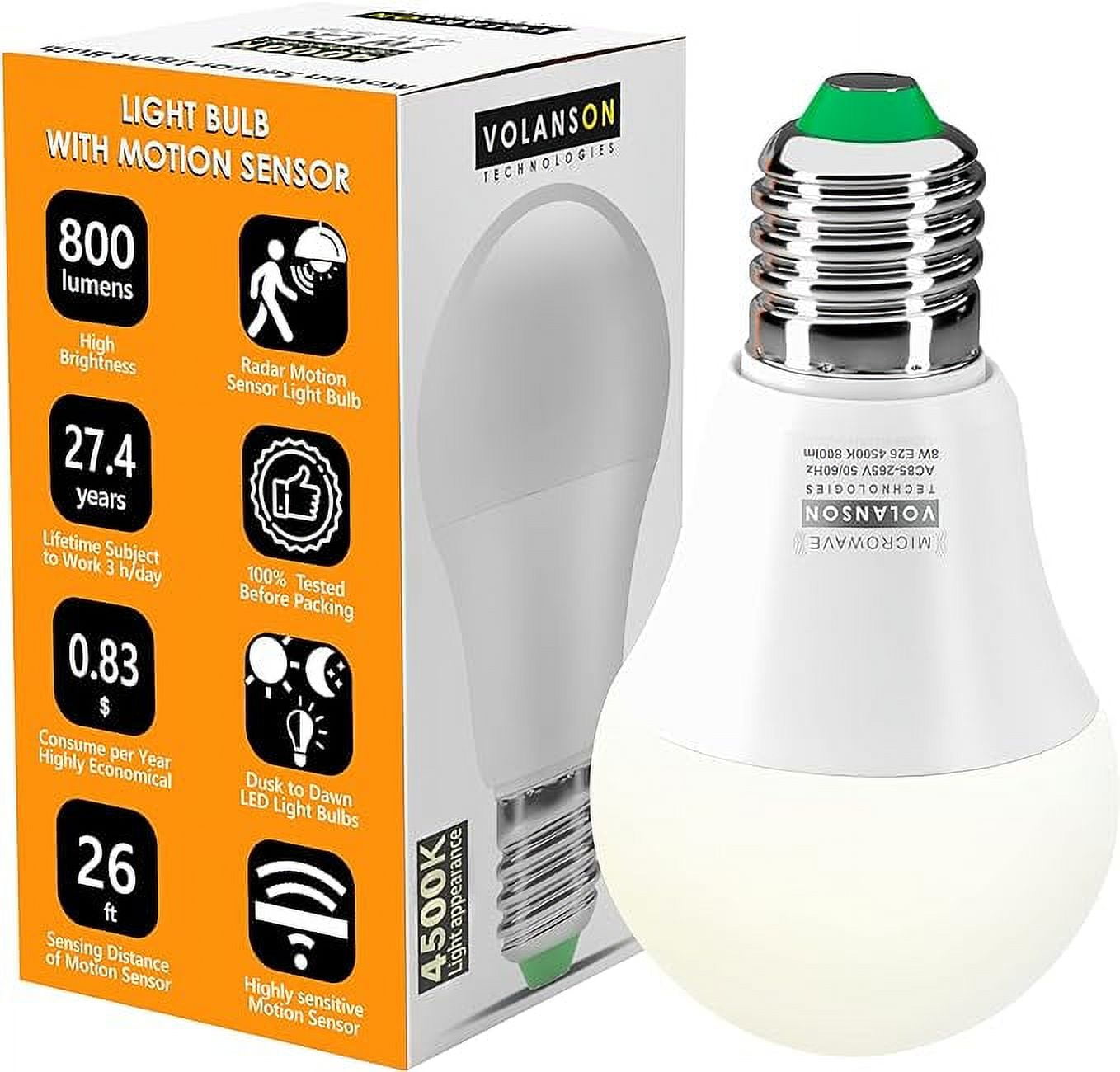 VOLANSON TECHNOLOGIES Motion Sensor Light Bulb Radar 800lm Daylight