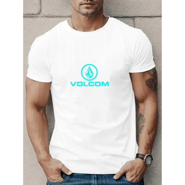 VOLCOM Men'S Casual Crew Neck T-Shirt, Short Sleeve Regular Fit Polyester Tee with Alphabet Applique, Summer Night Out Top, 100% Polyester Knit Fabric, Slight Stretch - Regular Length Tee For Adult,