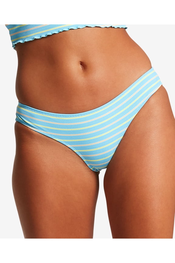 Women's Light Blue Striped Stretch Cheeky-Fit Lined Next In Line Bikini Swimsuit Bottom S