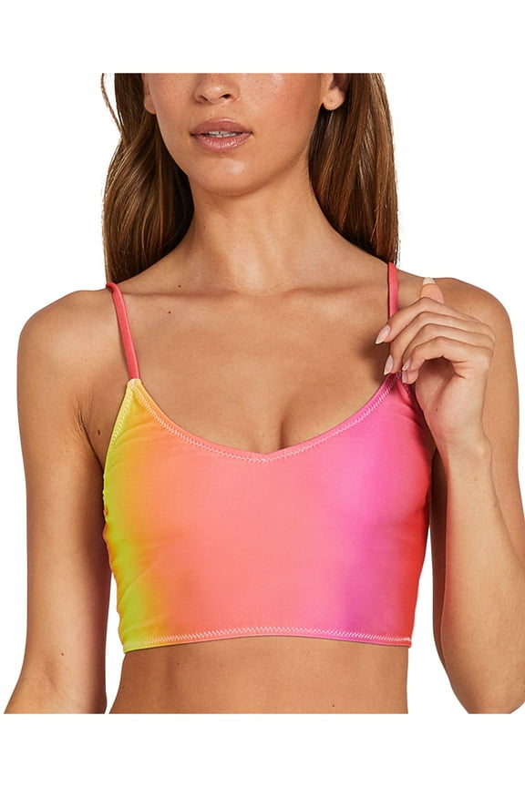 Women's Multi Color Ombre Stretch Removable Cups Crop Bikini Adjustable Deep V Neck I Dip U Dip Swimsuit Top XS
