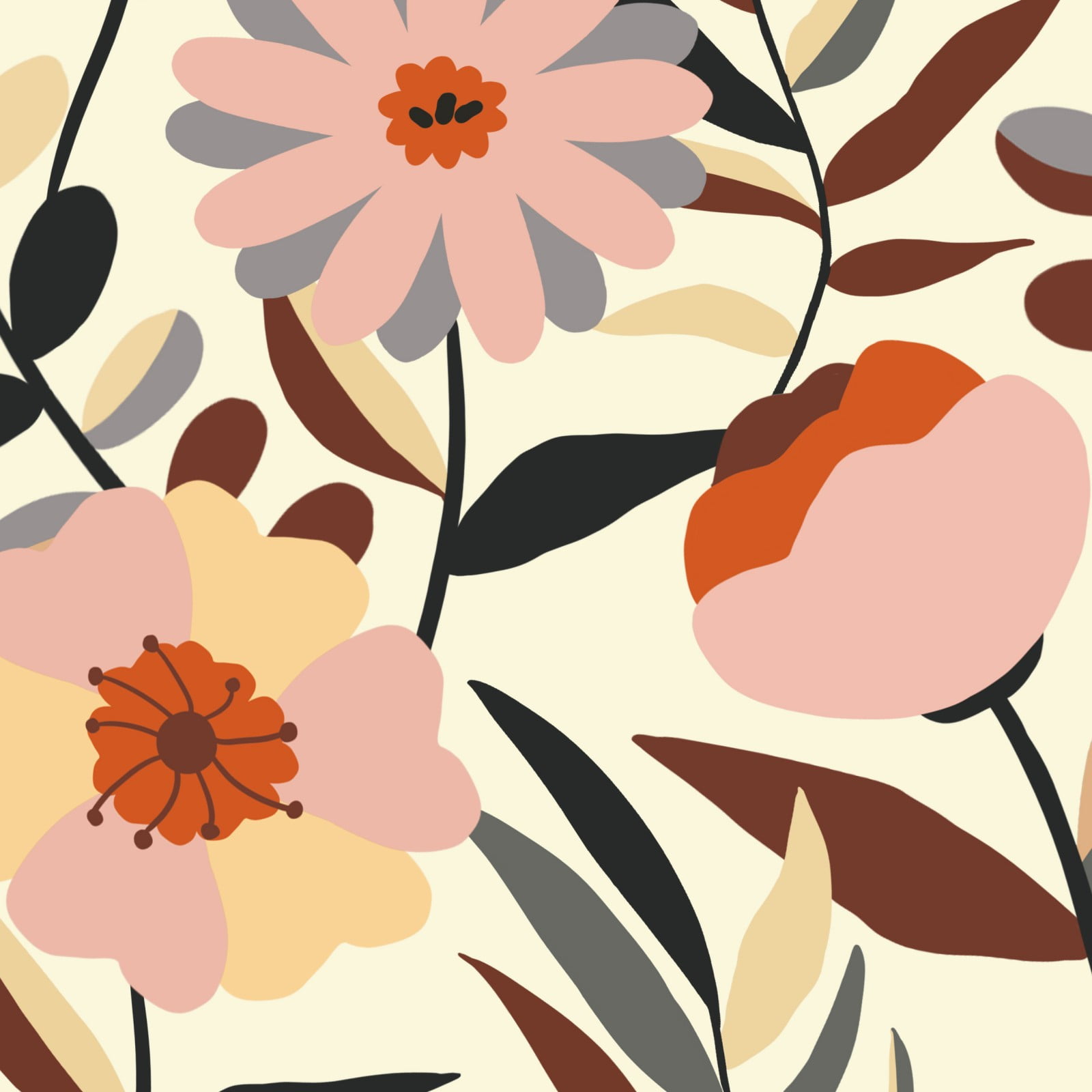 VOLEAAR Big Floral Peel and Stick Wallpaper Flower Contact Paper Modern Removable Vinyl Wall Paper for Children's Room Shelf Liner Countertop Cabinet Walls Beige Colorful 17.5In x 9.8Ft