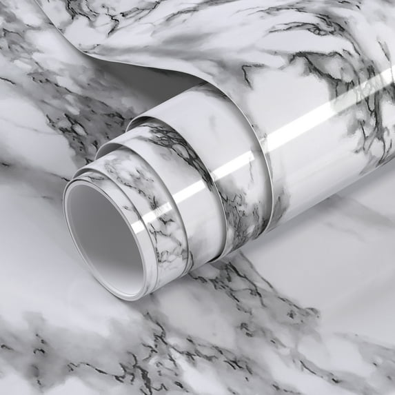 VOLEAAR Black and White Marble Contact Paper 15.7 x 393.7 Inches Peel and Stick Wallpaper Vinyl Film Self Adhesive Removable Waterproof Wall Paper for Countertop Cabinet Backsplash Shelf Liner