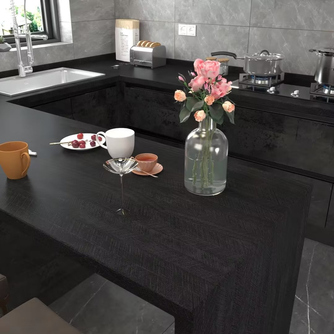 VOLEAAR Black Wood Contact Paper 15.7 x 393.7 Inches Peel and Stick Wallpaper Vinyl Self Adhesive Removable Waterproof Wood Look Grain Wall Paper for Wall Countertop Cabinet