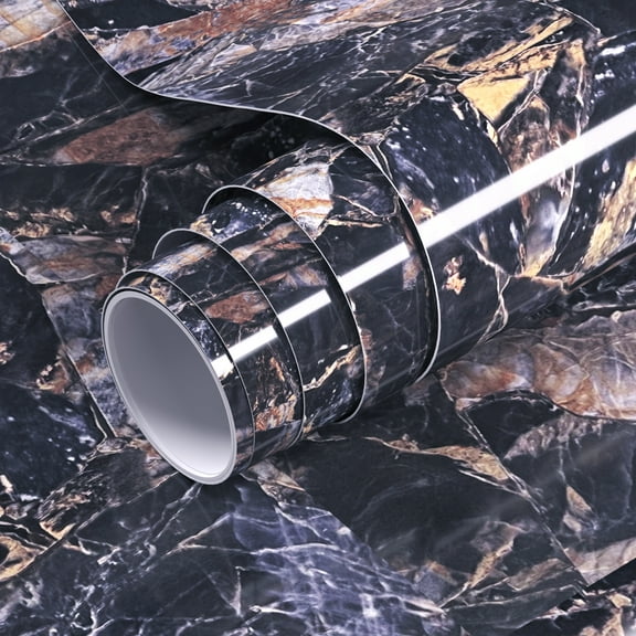 VOLEAAR Dark Blue Black Marble Contact Paper 15.7 x 393.7 Inches Peel and Stick Wallpaper Vinyl Film Self Adhesive Removable Waterproof Wall Paper for Countertop Cabinet Backsplash Shelf Liner