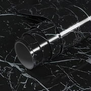VOLEAAR Glossy Black Marble Contact Paper 15.7 x 393.7 Inches Peel and Stick Wallpaper Vinyl Film Self Adhesive Removable Waterproof Wall Paper for Countertop Cabinet Kitchen Furniture Shelf Liner