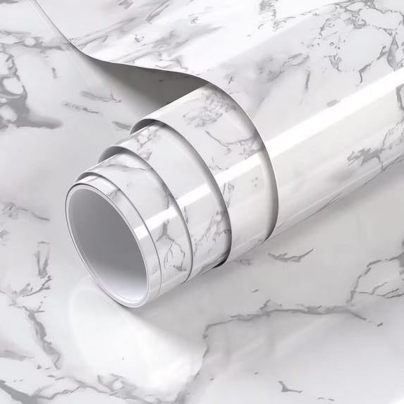 VOLEAAR Grey Marble Contact Paper 15.7 x 393.7 Inches Peel and Stick Wallpaper Vinyl Film Self Adhesive Removable Waterproof Wall Paper for Countertop Cabinet Backsplash Shelf Liner