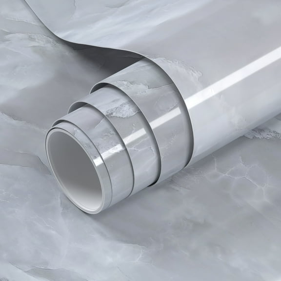 VOLEAAR White and Grey Marble Contact Paper 15.7 x 393.7 Inches Peel and Stick Wallpaper Vinyl Film Self Adhesive Removable Waterproof Wall Paper for Countertop Cabinet Kitchen