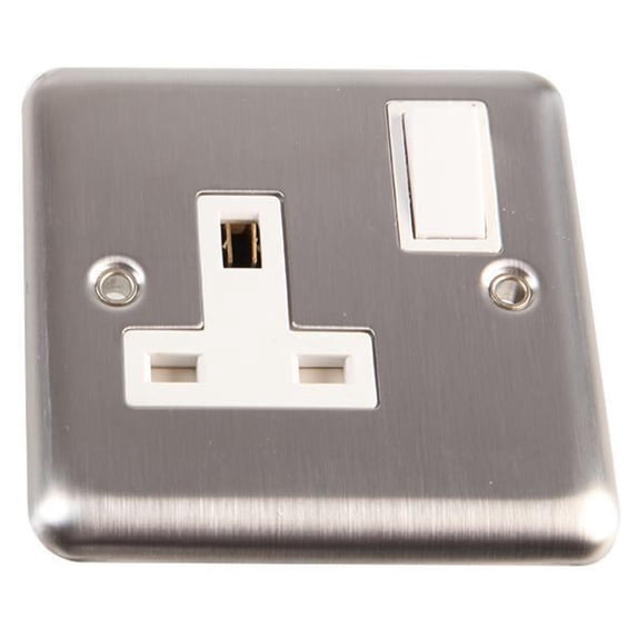 VOLEX ACCESSORIES 1 Gang 13A DP Switched Socket, Brushed Stainless Steel / White