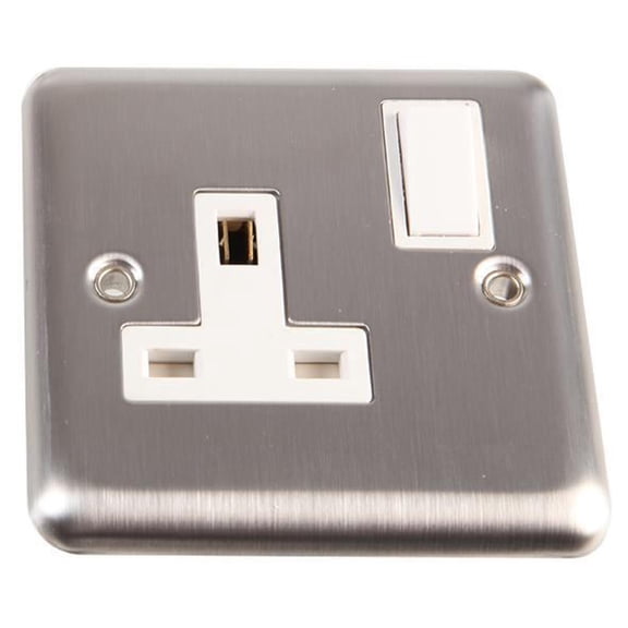 VOLEX ACCESSORIES 1 Gang 13A DP Switched Socket, Brushed Stainless Steel / White