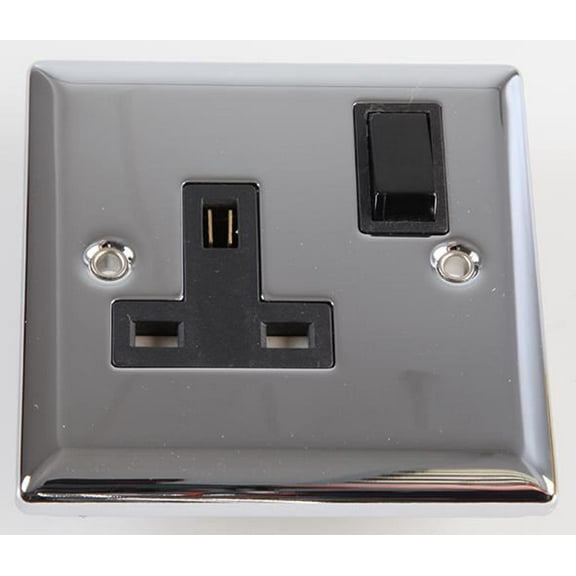 VOLEX ACCESSORIES - 1 Gang 13A DP Switched Socket, Polished Chrome / Black