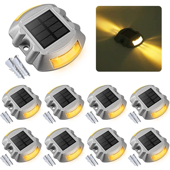 VOLISUN Solar Deck Driveway Dock Lights,Solar Pathway Lights,Warm 8 Pack | Powered LED, IP68 Waterproof Led Outdoor Warning Step Marine Lights for Sidewalk Garden Yard
