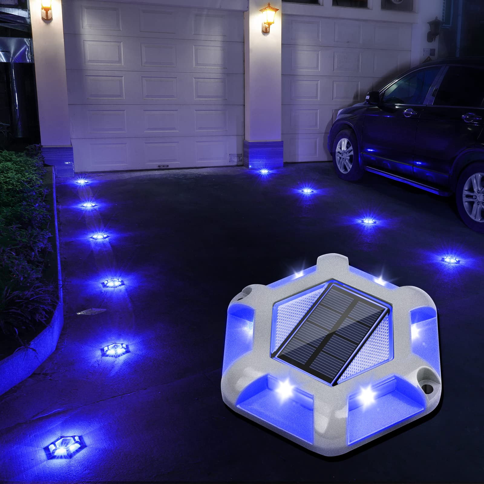 VOLISUN 12-Pack Solar Deck & Dock Lights - 2 Colors In 1 (White + Blue), Waterproof, No Wiring Needed