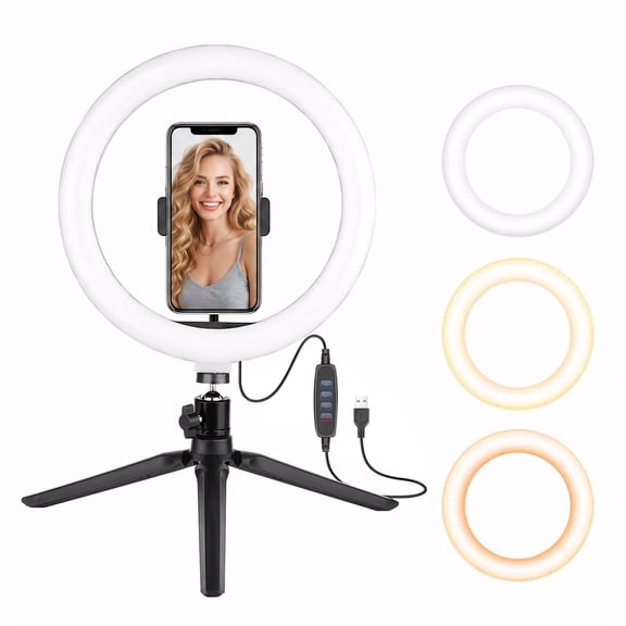 VOLIVO 10" LED Selfie Ring Light with Tripod Stand & Cell Phone Holder, 3 Light Modes & 10 Brightness Levels