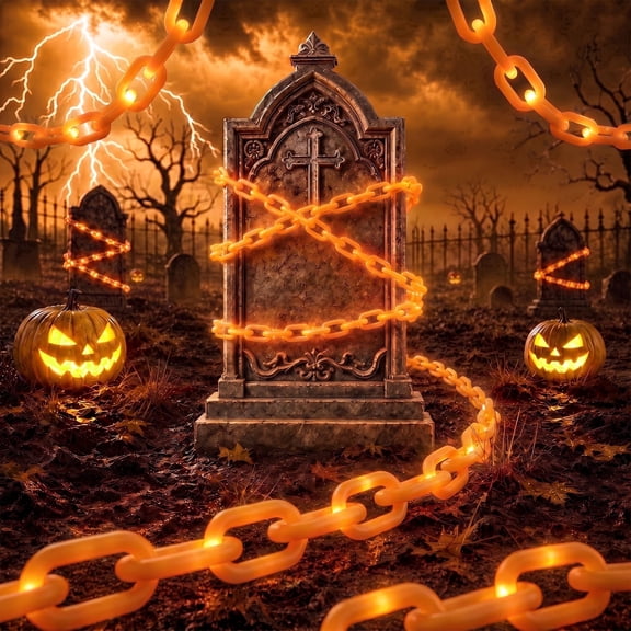 VOLIVO 10FT Halloween Chain Lights, 8 Modes Lighted Waterproof Props Chain Battery Operated, for House, Costume, Spooky, Party (Orange)