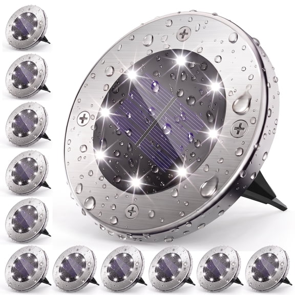 VOLIVO 12 pack Solar Ground Lights Outdoor,8 LED Disk Solar Lights for Lawn Patio Yard Garden Decor