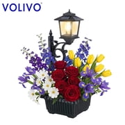 Volivo Solar Lamp Post Light with Planter, Led Bulb 3000K Outdoor Floor Lamp with Dual Installation, Waterproof Pole Light for Patio, Garden, Lawn