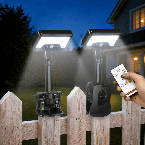 Volivo 2-Pack Clip-on Solar Lights Outdoor Waterproof, Motion Sensor Security Flood Light 3-Level Dimmable, USB Charging and Solar Powered Fence Lights for Yard Deck Camping