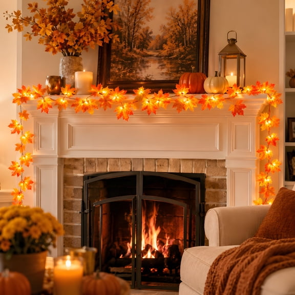 VOLIVO 2 Pack Maple Leaf String Lights, Total 20Ft 40LED USB Powered Autumn Garland Lights with Remote and 8 Lighting Modes, Indoor Outdoor Halloween Thanksgiving Christmas Decor