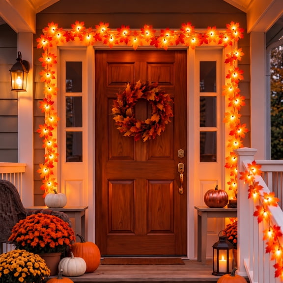 VOLIVO 2 Pack Maple Leaf String Lights, Total 20Ft 40LED USB Powered Autumn Garland Lights with Remote and 8 Lighting Modes, Indoor Outdoor Halloween Thanksgiving Christmas Decor