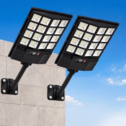 VOLIVO 2 Pack Solar Street Lights Outdoor, Remote Control & Light Sensor, Motion Sensor Solar Flood Lights for Yard, Garage, Garden
