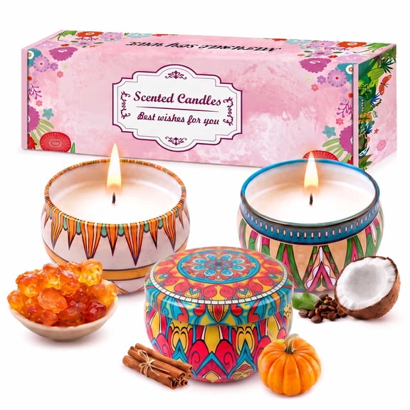 VOLIVO 3 Pack Scent Candles Set, Total 60 Hour Burn Time, Including Pumpkin Cinnamon, Cocoa Coconut, Moroccan Amber, for Christmas, Birthday