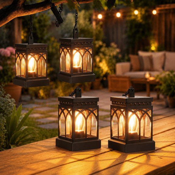 Volivo 4-Pack Solar Lanterns Outdoor, Bright Waterproof Hanging Solar Lantern Lights for Garden Table Yard Path Patio Lawn Decor and Gifts