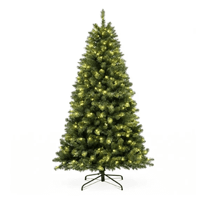 VOLIVO 7.5ft Christmas Tree Artificial, Pre-lit with 450 LED Warm White Lights, 1300 Branch Tips, Foldable Sturdy Metal Stand for Festival Home, Office Decor, Indoor and Outdoor