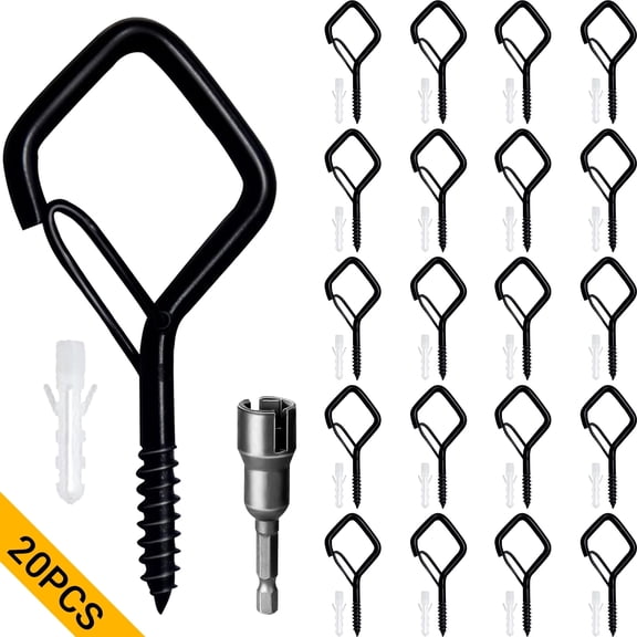 VOLIVO 20PCS Metal Screw Hooks, Ceiling Hooks with Safety Buckle & Expansion Tube for String Lights, Home, Black