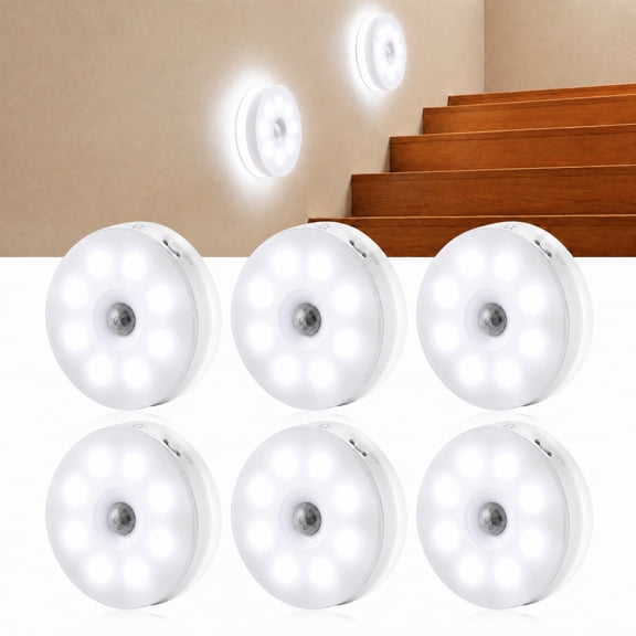 VOLIVO 2-Sided Under Cabinet Lighting, USB Rechargeable Motion Sensor Light Indoor, Magnetic mounting Closet Lamp for Counter, Kitchen, Bedroom, 6 Pack, Cool White