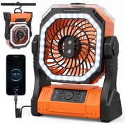 VOLIVO 3-in-1 Portable Camping Misting Fan, 10000mAh Rechargeable Battery, 350mL Water Tank, 4-Speed Tent Fan with LED Light & Power Bank, Outdoor Fan for Patio, Beach, Camping, Orange