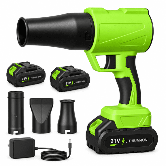 Volivo Cordless Leaf Blowers Green, 388 Cfm 30,000 Rpm Snow Blowers with 2 x 2.4Ah Batteries & Fast Charger, Portable Lightweight for Yard, Lawn, Leaves, Patio