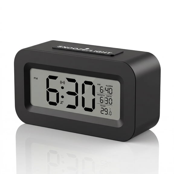VOLIVO Rechargeable Digital Alarm Clock with Large Display Showing Month, Date and Temperature, ℃/℉ Switch, Snooze, USB Port, Long Battery Life for bedrooms, bedside tables, desks, and office.