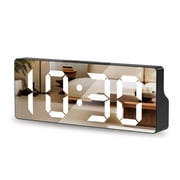 VOLIVO LED Digital Alarm Clock, Mirror Surface, Voice Control, 3 Brightness Levels, Snooze, Date and Temperature Display, Black for Bedroom Desk
