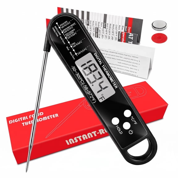 VOLIVO Digital Meat Thermometer,Foldable Probe with Standard Meat Temperature, -58-572°F,Supports magnetic attachment or hanging,for Cooking,Black