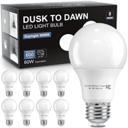 VOLIVO Dusk to Dawn Light Bulbs Outdoor 60 Watt Equivalent, Automatic On/Off Sensor LED Light Bulb, 9W Daylight 5000K, 800Lumen, A19 E26 Bulbs,8pack.