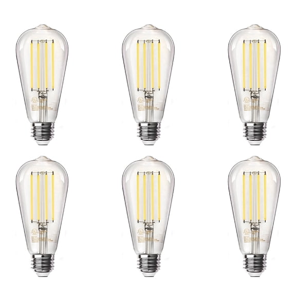 Vintage Edison LED Bulbs E26 4W 350lm Pack of 6 Warm White Dimmable ...