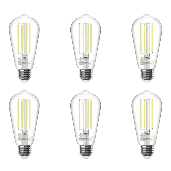 VOLIVO Edison Light Bulbs 60W Equivalent, Dimmable Vintage LED Light Bulbs, E26 Medium Base, 5000K Daylight, ST58, 8W, 800LM, 80+ CRI, Antique Decorative Filament LED Bulb, Clear Glasses, 6 Pack