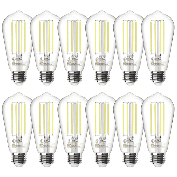 VOLIVO Edison Vintage LED Light Bulbs, ST58, 60W Equivalent, Dimmable, E26, 5000K Daylight, 8W, 800LM, 80CRI, Clear Glasses, 12Pack