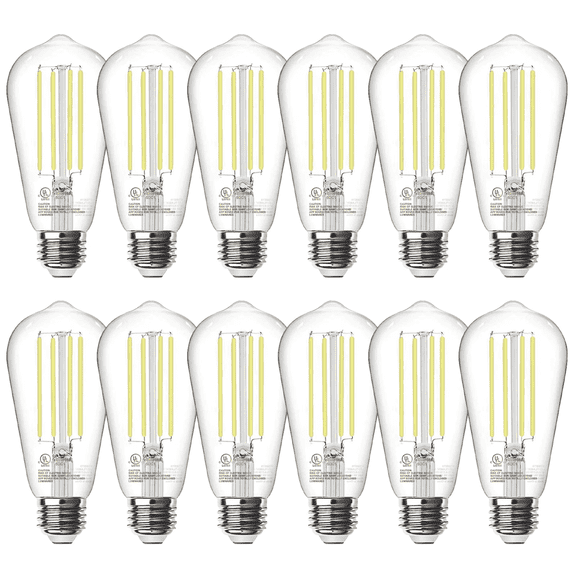 VOLIVO Edison Vintage LED Light Bulbs, ST58, 60W Equivalent, Dimmable, E26, 5000K Daylight, 8W, 800LM, 80CRI, Clear Glasses, 12Pack