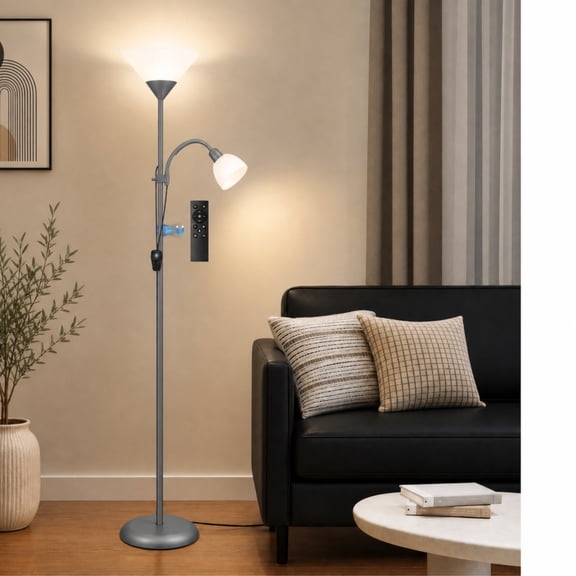 VOLIVO Floor Lamp for Living Room, 70'' 2-in-1 Torchiere Floor Lamp, Bulbs Included, Dimmable Tall Standing Lamp with Remote, for Bedroom, Office