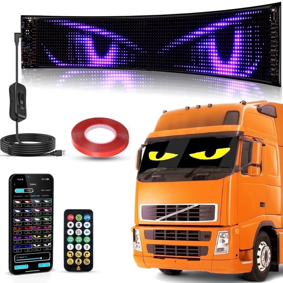 VOLIVO LED Car Window Sign, Programmable Bluetooth Scrolling Light 23.42″×4.72″, Devil Eyes Car Decor Light With Remote