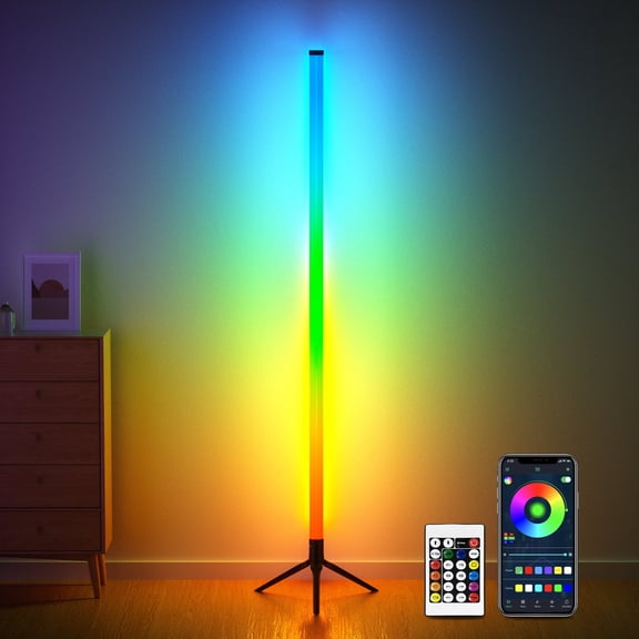 VOLIVO LED Corner Floor Lamp,360°Color Changing Lamp with Bluetooth APP, Remote Control, Music Sync, 16 Million DIY Colors & Timing for Living Room Gaming Room(1 pack)