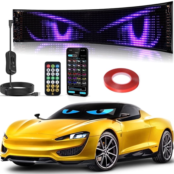 Volivo 14.7 inch Flexible Programmable LED Sign, App Control Scrolling Display, Custom Text Animation LED Eyes for Car Windshield, Taxi, Store Advertising